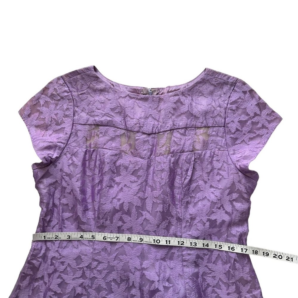 Vtg 1970s Large Lilac Purple Sheer Floral Chiffon Modest Short Sleeve Prom Dress - Picture 13 of 15